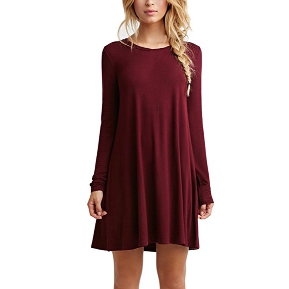The Mermazing Shop Dresses & Skirts - Wine Red Long Sleeve Swing Dress ❤️